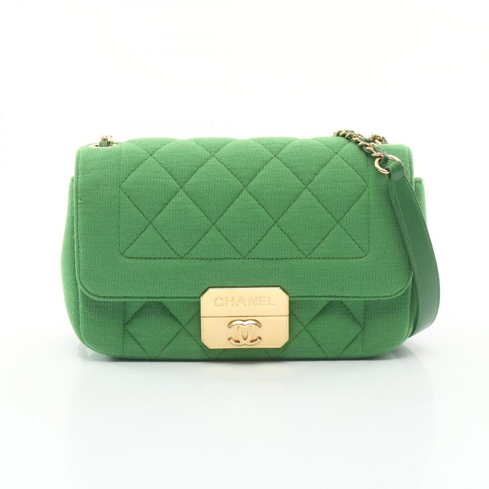 Chanel Matelasse Single Flap Shoulder Bag Leather Jersey Green